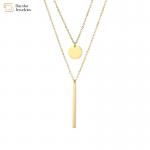 SS Double Layer Choker Necklace , Bar Coin Pendant Clavicle Chain Necklace for sale