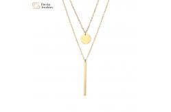 China SS Double Layer Choker Necklace , Bar Coin Pendant Clavicle Chain Necklace supplier