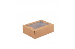 China Folding Cake Food Container Paper Box With Clear Lid Varnishing Embossing Printing supplier