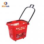 Handle Rolling Shopping Baskets With PU Wheels For Supermarket for sale