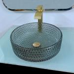 Modern Countertop Glass Wash Basin Black Table Top 120mm Height Artistic for sale