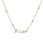 Customized 24K Gold Pendant Necklace Thin Bead Diamond Chain Letter Necklace