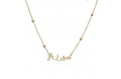 China Customized 24K Gold Pendant Necklace Thin Bead Diamond Chain Letter Necklace supplier