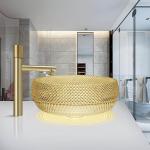 Italy Design Crystal Glass Vessel Basins Yellow Color Bathroom Vanity Sink for sale