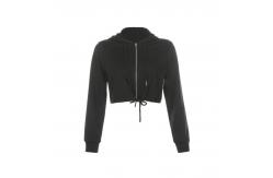 China Custom Logo Women Cotton Casual Sweatshirt Spring Fall Drawstring Crop Top Zipper Hoodies supplier