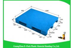 China 1200 * 800mm Blue Plastic Pallets With Three Runners , Plastic Skids Pallets Virgin HDPE supplier