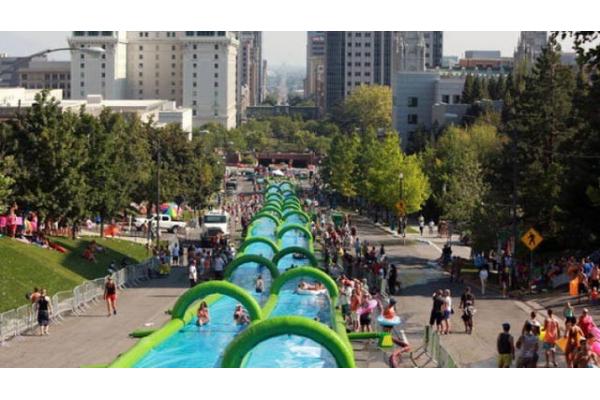 300m inflatable water slide dual lane for sale