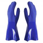 35cm Blue PVC Chemical Resistant Gloves With Sandy Finish And Cotton Liner