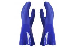 China 35cm Blue PVC Chemical Resistant Gloves With Sandy Finish And Cotton Liner supplier