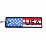 Square Cool Embroidered Fabric Keychain Twill Fabric With Metal Ring