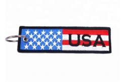 China Square Cool Embroidered Fabric Keychain Twill Fabric With Metal Ring supplier