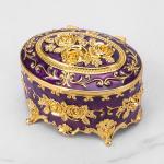 Gold Purple Rose Enamel Oval Metal Jewelry Storage Organizer Box One Layer for Easy Storage and Organization for sale