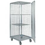 Four Side Mesh 2 Shelves Wire Utility Cart , Tool Storage Wire Roll Cage for sale
