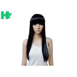 Soft Long High Temperature Fiber Black Hair Wigs With Bangs 16 Inches for sale