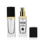 30ml Foundation Lotion Glass Bottles Square Shape Thick Bottom And Golden Pump for sale