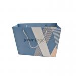 Craft Paper Small Blue Custom Paper Shopping Bags With Ribbon for sale