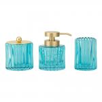 Blue Glass Modern Bathroom Accessories Round Shape With vertical Stripe Bathroom Soap Dispenser for sale