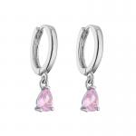 Gold Plated 18K Hoop Earrings Rectangle Water Drop Pink Zircon Diamond Pendant