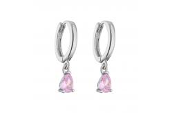 China Gold Plated 18K Hoop Earrings Rectangle Water Drop Pink Zircon Diamond Pendant supplier