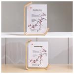 Fashion Plastic Two Sides L Shape Acrylic Photo Picture Frame with Wood Base for sale