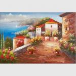 Mediterranean Sea Oil Painting Impression Coastline Landscape Painting for Decor for sale