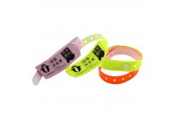 China Disposable Custom Neon Fluorescent PVC Wristband with Tabs and Heat Transfer Printing supplier