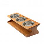 Pet Bowl Stainless Steel Bowl Solid Wood Shelf High Foot Oblique Mouth Protection Cervical Vertebra Bowl for sale