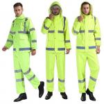 Fluorescent Green Outdoor Traffic Duty Flood Control Emergency Raincoat Rain Pants Suit for sale