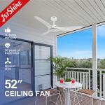 Smart Remote Control Ceiling Fan 52 Inches White Plastic Blades for Smart Modern Home for sale