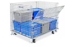 China Zinc - Coated Industrial Stackable Collapsible Wire Container With Casters Movable supplier