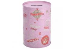 China Cylindrical Sealed Metal Piggy Bank Retro Summer Style Pattern Money Box supplier