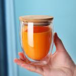 250ml 350ml 450ml Double Wall Glass Coffee Mugs With Bamboo Lid