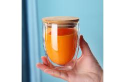 China 250ml 350ml 450ml Double Wall Glass Coffee Mugs With Bamboo Lid supplier