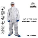 CAT III EN14126 TYPE 5B/6B White Microporous Film Coverall For Medical and Hospital for sale