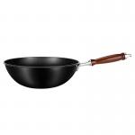 Family 32cm Stir Frying Pan Traditional Carbon Steel Wok 2.35kg With Wooden Handle for sale