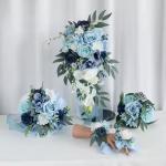 Ice Blue Rose Bride Holding Flowers Bridesmaid Bouquet Wedding Corsage Wrist Flower Wedding Artificial Flowers for sale