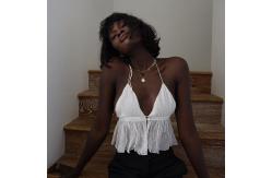 China Summer Polyester Halter Women Crop Top White Black supplier