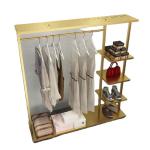 Luxury Retail Store Display Fixtures Shelves Gold Clothing Metal Clothing Rack Wheels for sale