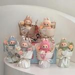 Cute Finished Labubu Plush Doll Bouquet Labubu Plush Doll with Real Flowers Birthday Gift Boutique Wholesale for sale