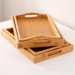 Wooden Eating Coffee Table Bamboo Serving Tray With Handles