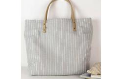 China Striped Organic Cotton Canvas Tote Bag Fashion With Leather Handle supplier