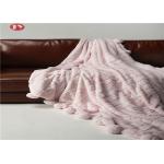 Rabbit Faux Animal Fur Blanket Throw Pink Warm Cozy Cover With Pompoms Fringe Solid for sale