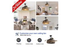 China Smart Control Rustic Design Rattan Ceiling Fan with Retractable Blades and Light Kit supplier