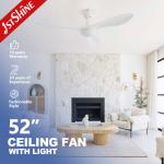 52 Inch White Ceiling Fan With Dimmable LED Light And Remote Control DC Motor for sale