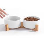 Raised Slow Feeder Dog Bowl With Non-Slip Wood Stand Medium Sized for sale