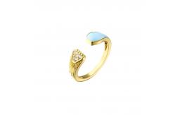 China 18K Gold Plated Diamond Ring Women Open Enamel Ring OEM ODM supplier