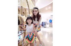 China 2016 Fashion Parent-child outfits Summer White Top+Cute Rainbow Skirt 2 PCS supplier