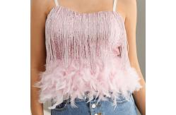 China Spaghetti Strap Crop Women Cami Top With Plush Feathers supplier