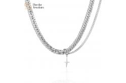 China Hip Hop Cuban Link Chain Necklace Titanium Steel Cross Pendant Double Layer supplier