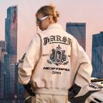 Windproof Streetwear Varsity Jacket Striped Embroidered Loose Leather Plus Size for sale